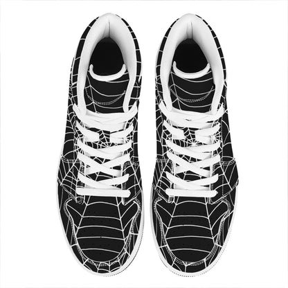 Black And White Cobweb Print High Top Leather Sneakers