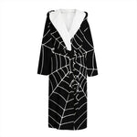 Black And White Cobweb Print Hooded Bathrobe