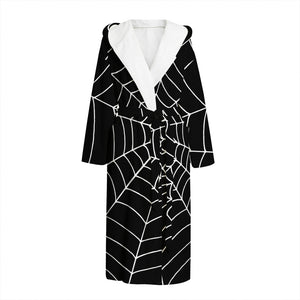 Black And White Cobweb Print Hooded Bathrobe