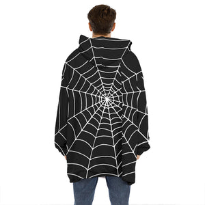 Black And White Cobweb Print Hoodie Blanket