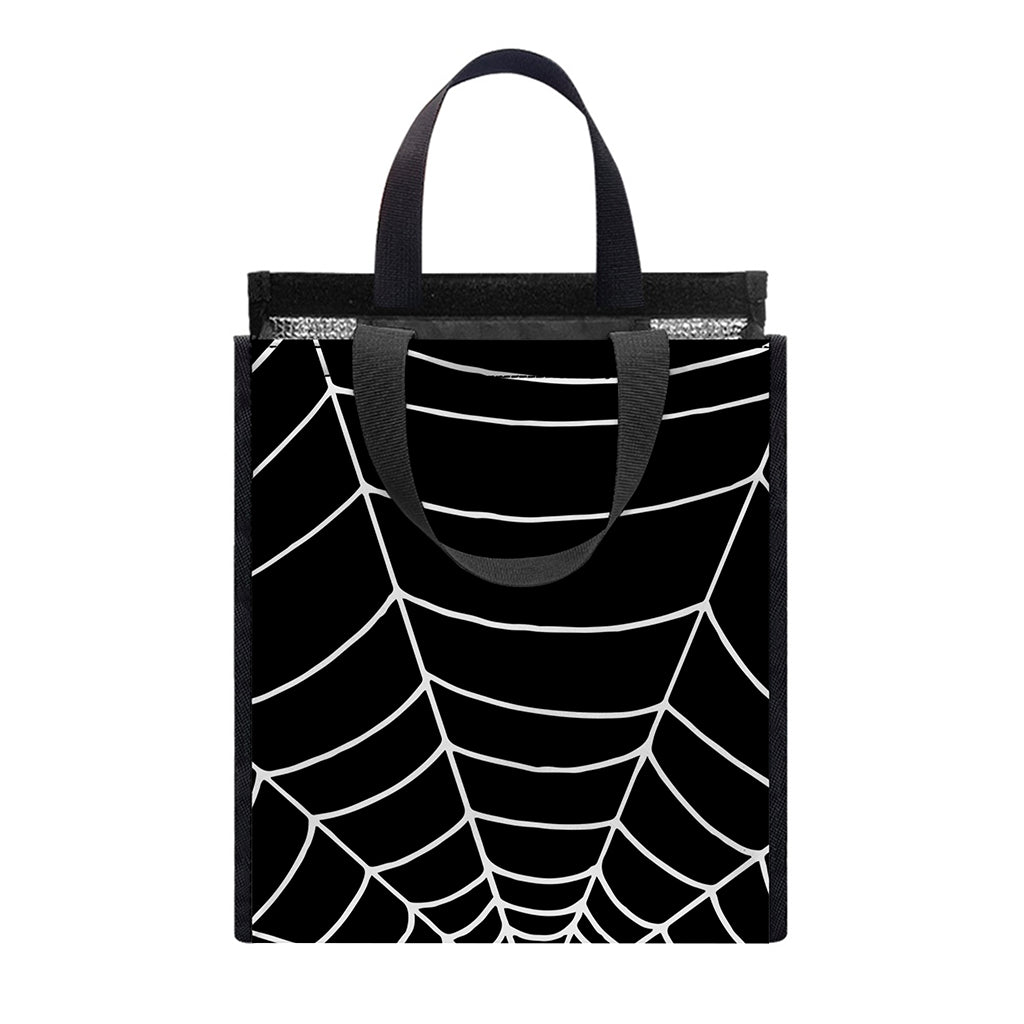 Black And White Cobweb Print Insulated Lunch Tote