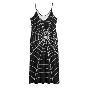 Black And White Cobweb Print Jersey Midi Cami Dress