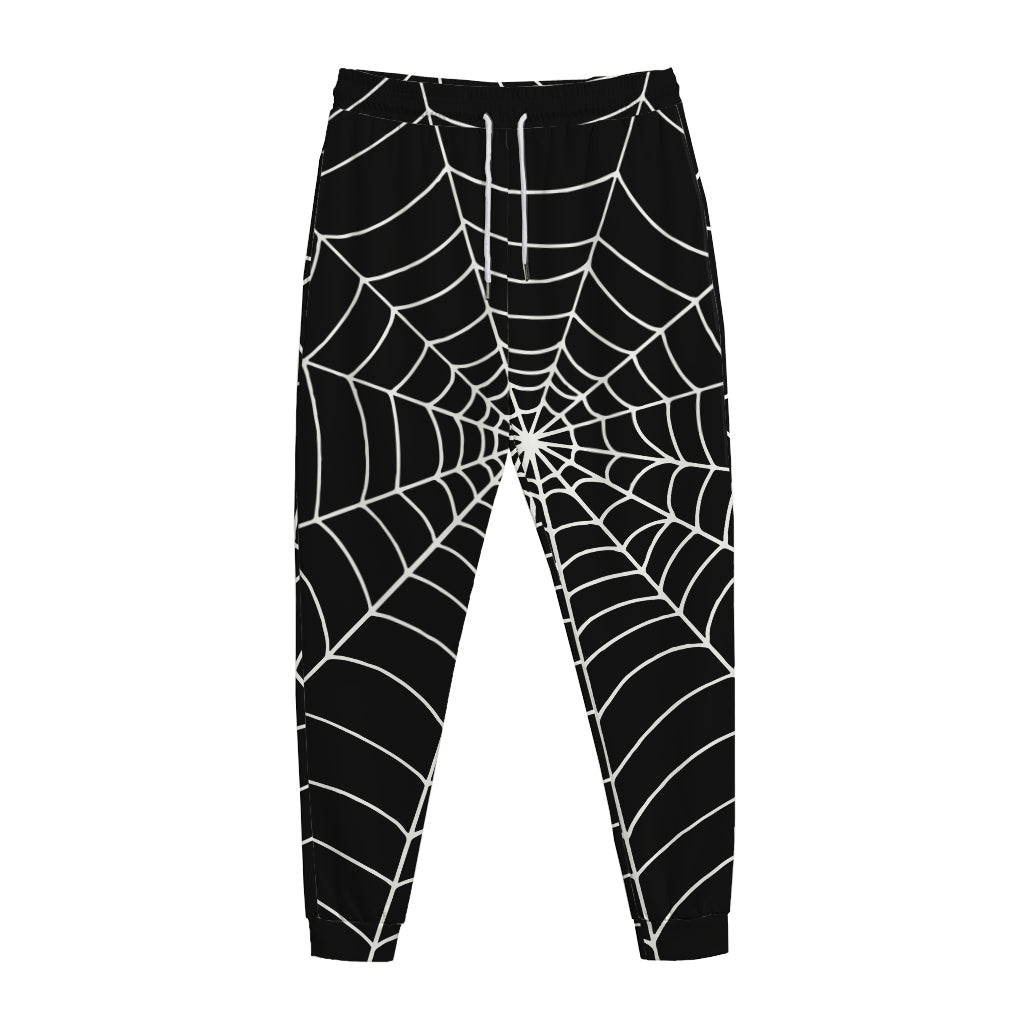Black And White Cobweb Print Jogger Pants