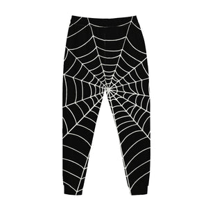 Black And White Cobweb Print Jogger Pants