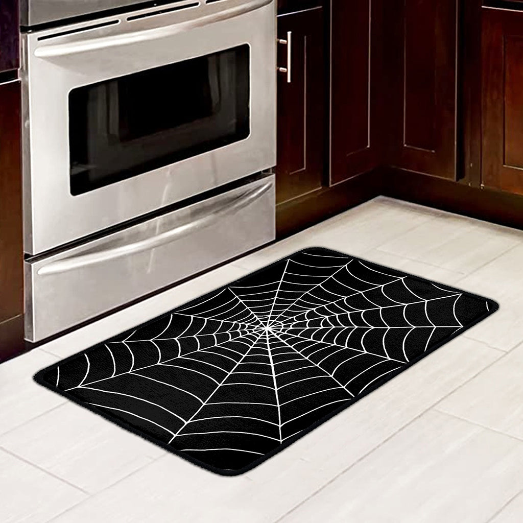 Black And White Cobweb Print Kitchen Mat