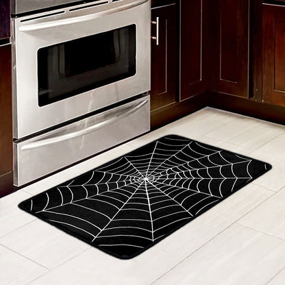 Black And White Cobweb Print Kitchen Mat