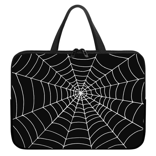 Black And White Cobweb Print Laptop Sleeve With Handle