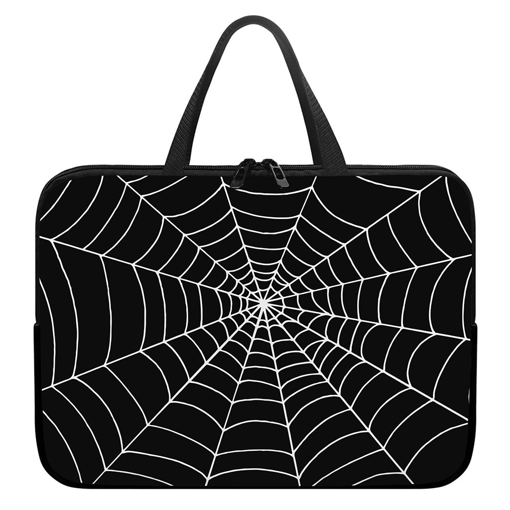 Black And White Cobweb Print Laptop Sleeve With Handle