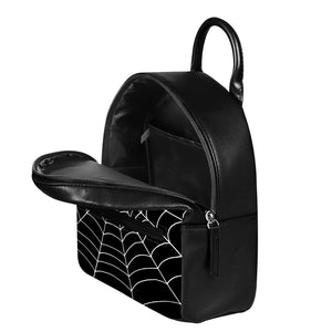 Black And White Cobweb Print Leather Backpack