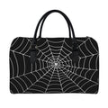 Black And White Cobweb Print Leather Duffel Bag