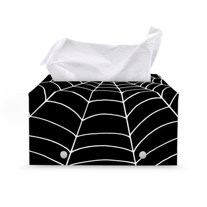 Black And White Cobweb Print Leather Tissue Box Cover
