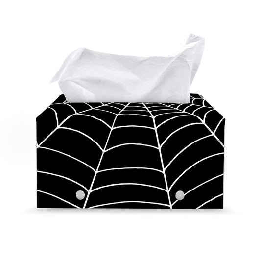 Black And White Cobweb Print Leather Tissue Box Cover