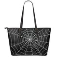 Black And White Cobweb Print Leather Tote Bag With Zipper