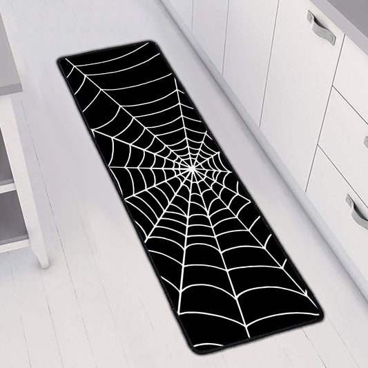 Black And White Cobweb Print Long Kitchen Mat