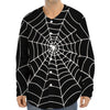 Black And White Cobweb Print Long Sleeve Baseball Jersey