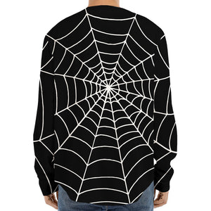 Black And White Cobweb Print Long Sleeve Baseball Jersey