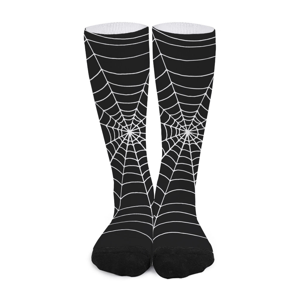 Black And White Cobweb Print Long Socks