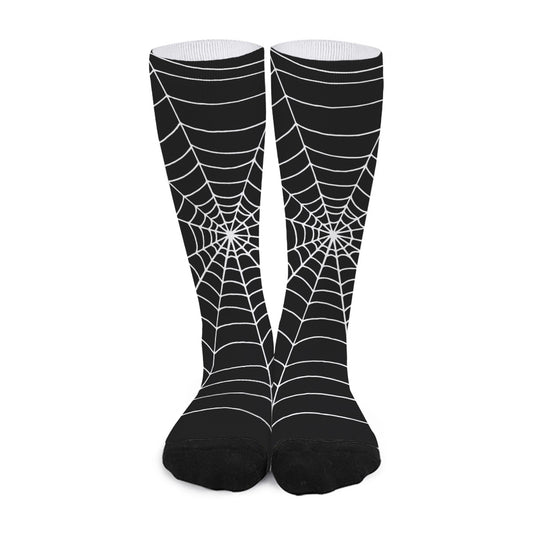 Black And White Cobweb Print Long Socks