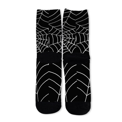 Black And White Cobweb Print Long Socks