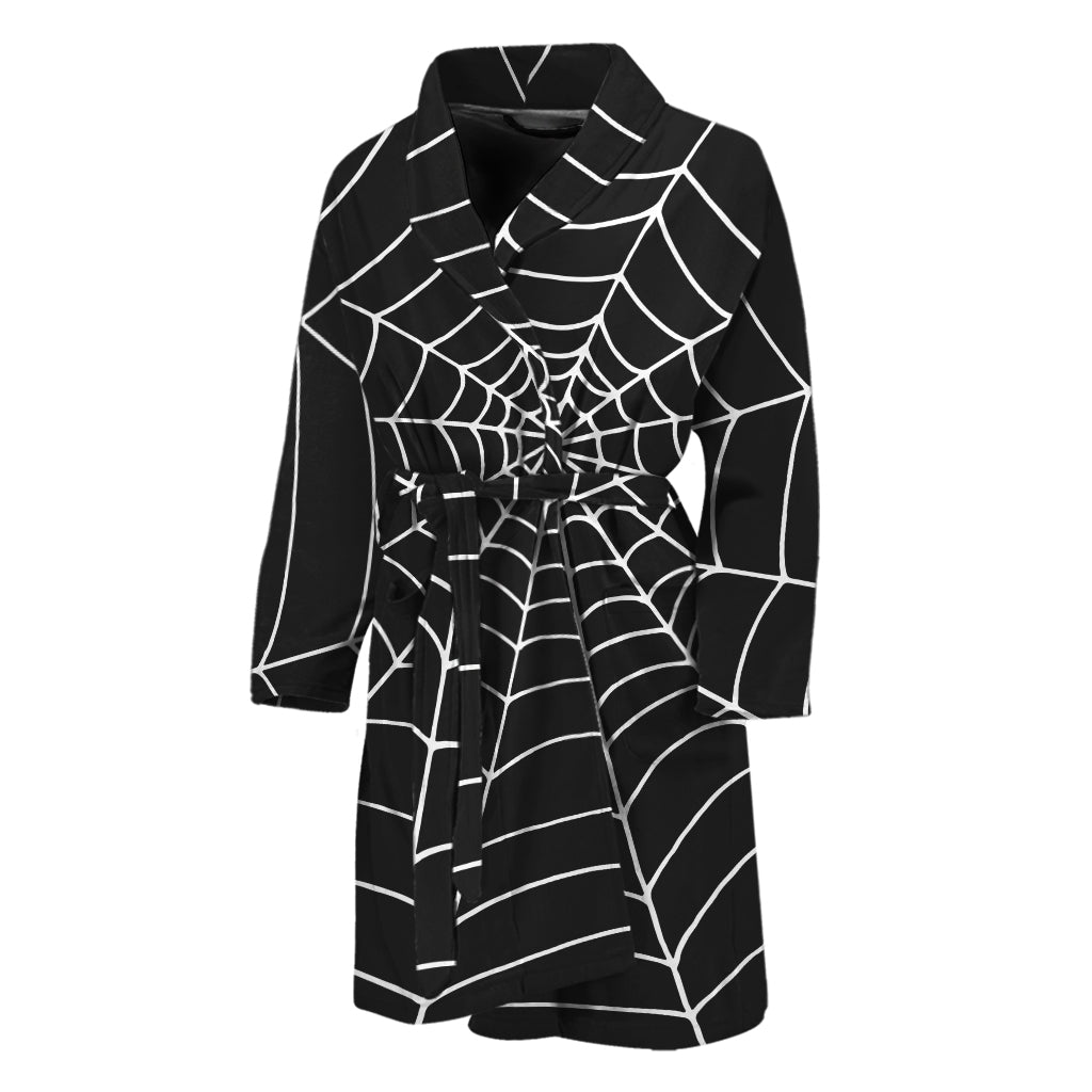 Black And White Cobweb Print Men's Bathrobe