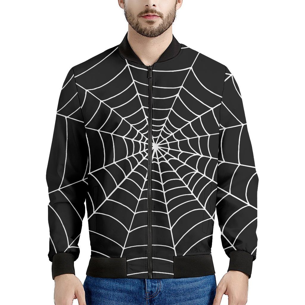 Black And White Cobweb Print Men's Bomber Jacket