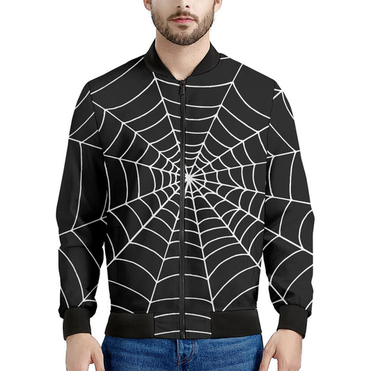 Black And White Cobweb Print Men's Bomber Jacket