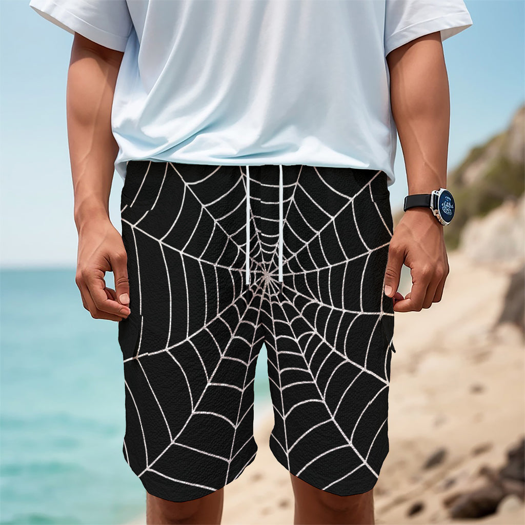 Black And White Cobweb Print Men's Cargo Shorts