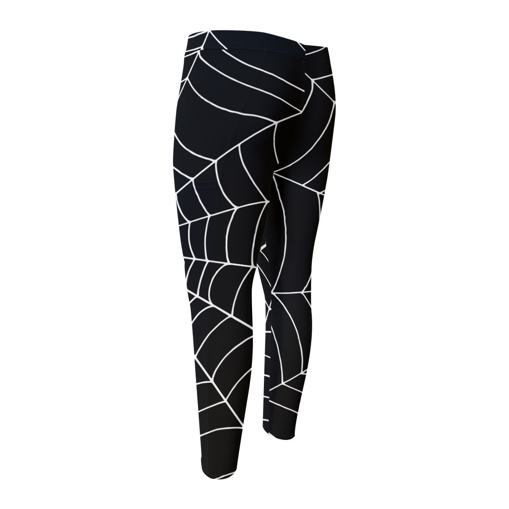 Black And White Cobweb Print Men's Compression Pants