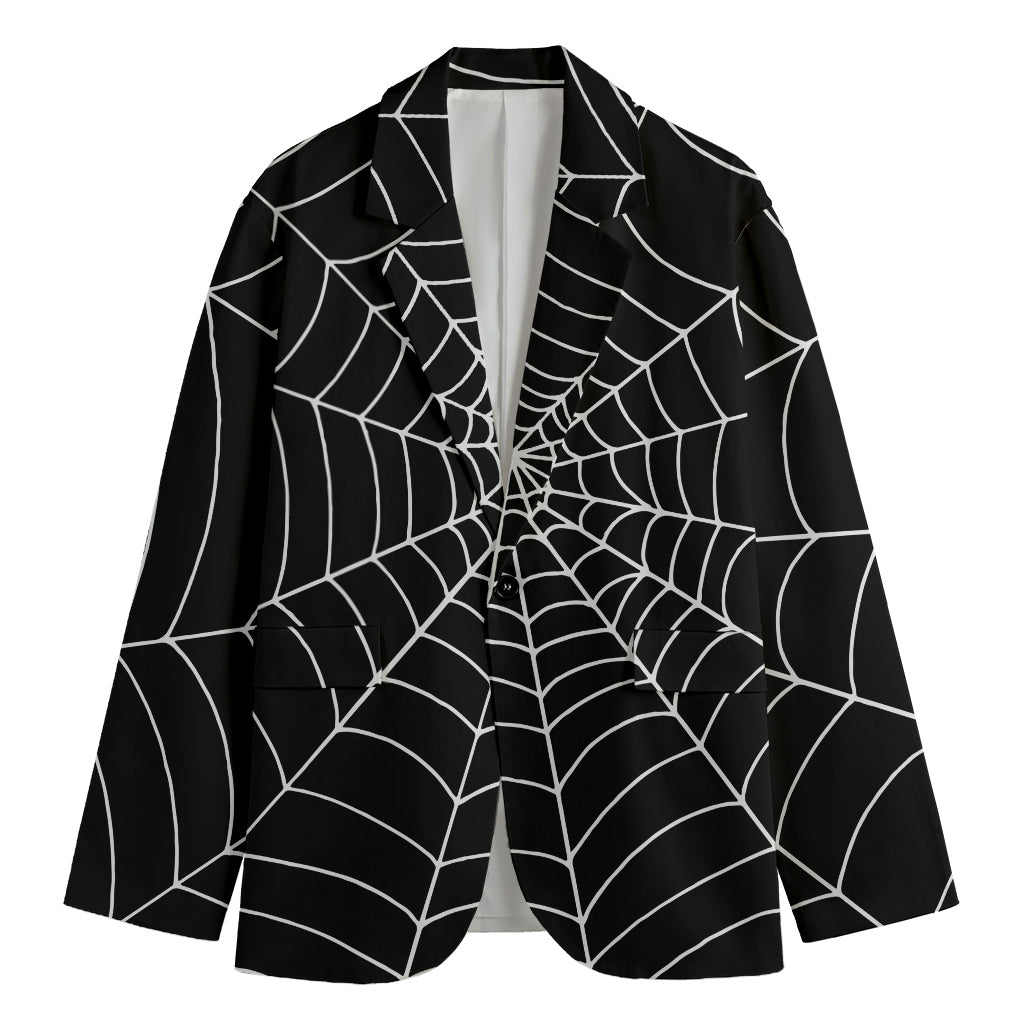 Black And White Cobweb Print Men's Cotton Blazer