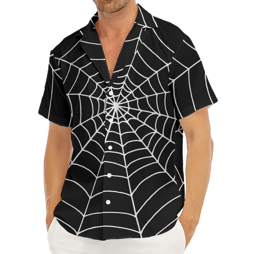 Black And White Cobweb Print Men's Deep V-Neck Shirt