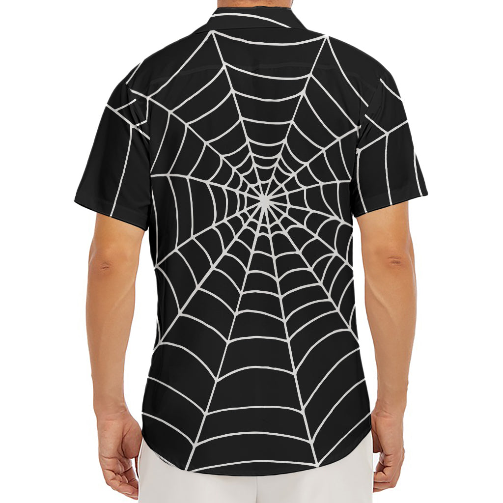 Black And White Cobweb Print Men's Deep V-Neck Shirt