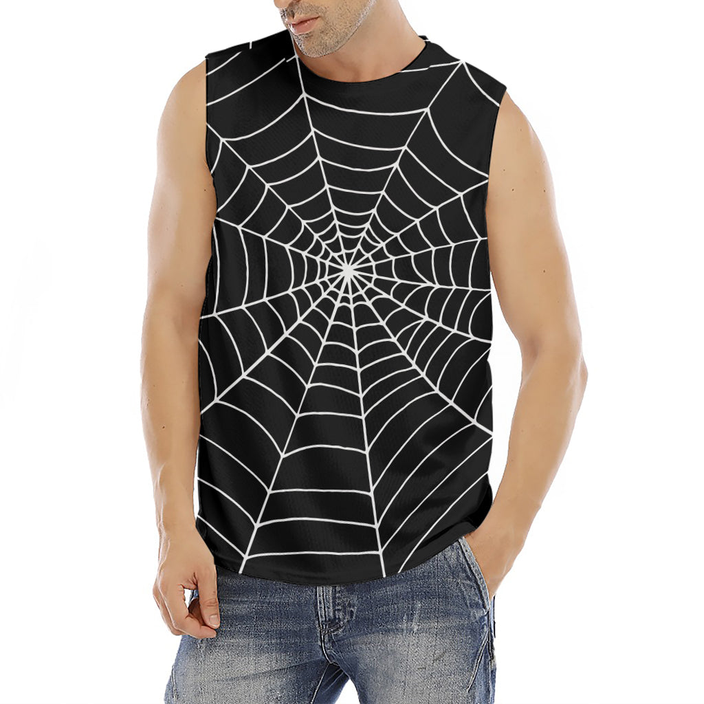 Black And White Cobweb Print Men's Fitness Tank Top