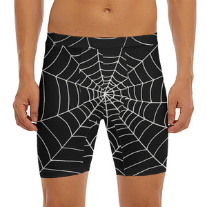 Black And White Cobweb Print Men's Long Boxer Briefs