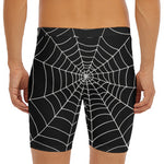 Black And White Cobweb Print Men's Long Boxer Briefs