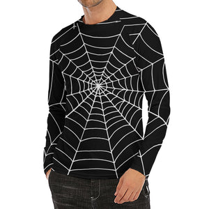 Black And White Cobweb Print Men's Long Sleeve Rash Guard