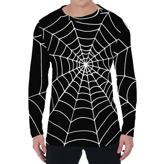 Black And White Cobweb Print Men's Long Sleeve T-Shirt