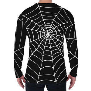 Black And White Cobweb Print Men's Long Sleeve T-Shirt