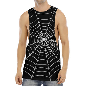 Black And White Cobweb Print Men's Muscle Tank Top