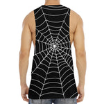 Black And White Cobweb Print Men's Muscle Tank Top