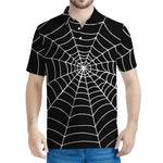 Black And White Cobweb Print Men's Polo Shirt