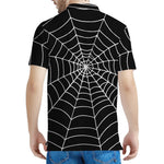 Black And White Cobweb Print Men's Polo Shirt