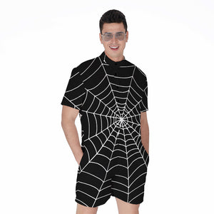 Black And White Cobweb Print Men's Rompers