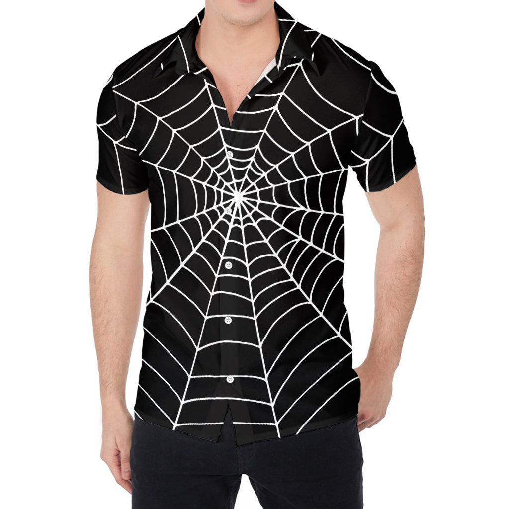 Black And White Cobweb Print Men's Shirt