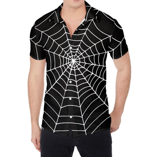 Black And White Cobweb Print Men's Shirt