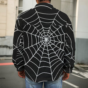 Black And White Cobweb Print Men's Shirt Jacket