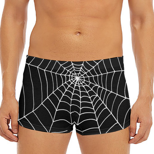 Black And White Cobweb Print Men's Short Boxer Briefs