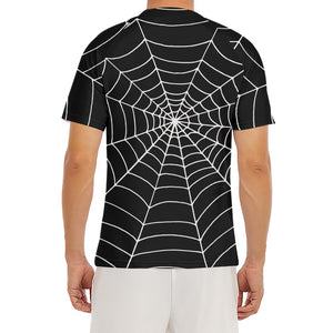 Black And White Cobweb Print Men's Short Sleeve Rash Guard