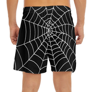 Black And White Cobweb Print Men's Split Running Shorts