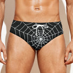 Black And White Cobweb Print Men's Swim Briefs