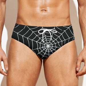 Black And White Cobweb Print Men's Swim Briefs